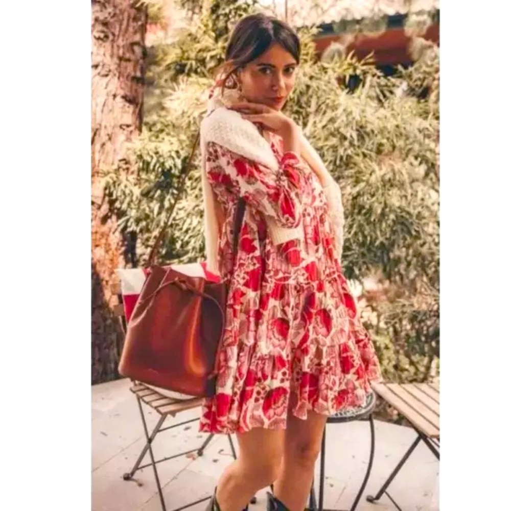Zara Sharon Floral Babydoll Tiered Dress Coquette Cottage Core Flirty Boho Chic